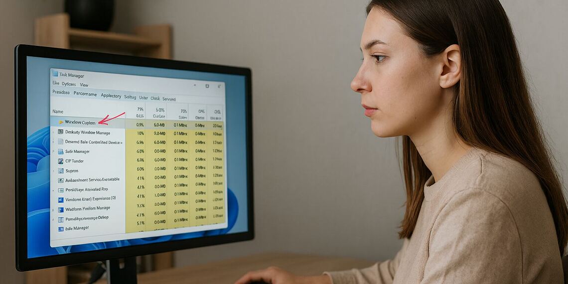 รีสตาร์ท Windows Explorer - ผู้หญิงกำลังรีสตาร์ท Windows Explorer จากตัวจัดการงานใน Windows เพื่อแก้ไขข้อผิดพลาดของระบบภายในไม่กี่วินาที