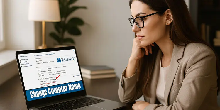 PC hernoemen in Windows 11: Instellingenscherm met de melding "Computernaam wijzigen", handleiding met 3 snelle methoden: CMD, PowerShell en Instellingen.