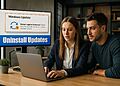 Actualizaciones Windows 11 La forma oculta que nadie usa 😱 29 Mises à jour Windows 11 - Un couple utilise un ordinateur portable pour désinstaller les mises à jour de Windows 11, l'écran affichant « Windows Update » et le texte « Désinstaller les mises à jour », guide visuel rapide pour supprimer les mises à jour de Windows 11.