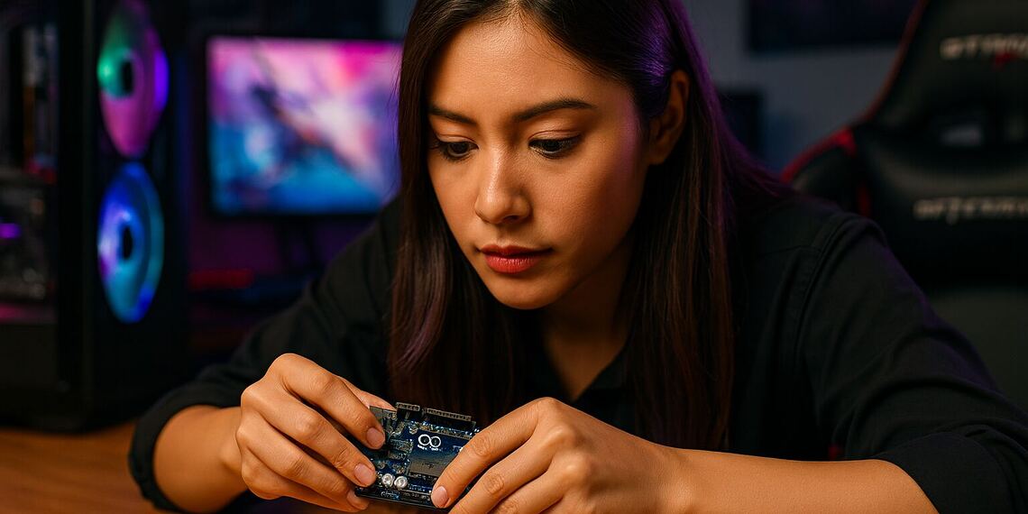 BIOS PS2 PCSX2 - 젊은 게이머가 PS2 에뮬레이터 PCSX2에서 BIOS 설정을 구성하고, 게임 설정에서 하드웨어 구성 요소를 조립합니다.