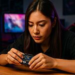 BIOS PS2 PCSX2 - Young gamer configuring BIOS settings on a PS2 emulator PCSX2, assembling hardware components in a gaming setup.