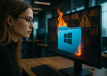 Carpeta Prefetch Limpieza rápida que multiplica velocidad ⚡ 25 Carpeta Prefetch - Mujer limpiando la carpeta Prefetch en Windows para acelerar el PC, ilustración de optimización y limpieza rápida que multiplica la velocidad del sistema operativo.