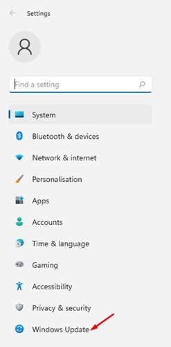 Klicka på Windows Update i den vänstra rutan.
