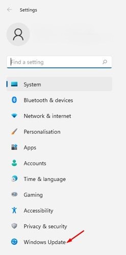 I den vänstra panelen klickar du på Windows Update