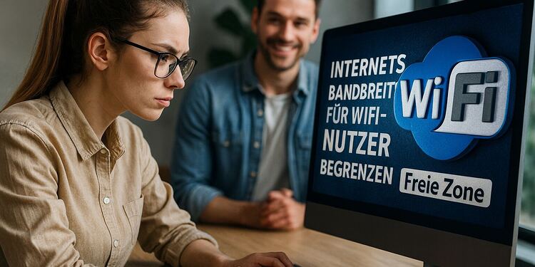 التحكم في النطاق الترددي: تحديد عدد المستخدمين وزيادة السرعة 🚀 16 التحكم في النطاق الترددي - امرأة تقوم بتكوين التحكم في نطاق ترددي WiFi على جهاز الكمبيوتر الخاص بها للحد من عدد المستخدمين وزيادة سرعة الإنترنت على الشبكة.