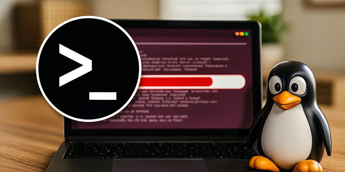 卸载 Linux - Chromebook 笔记本电脑屏幕上显示 Linux 和终端，旁边是 Tux 吉祥物，演示如何在 1 分钟内卸载 Linux 并清理 Chromebook。