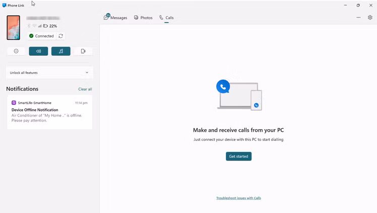 Por defecto, Phone Link muestra el estado de batería3
