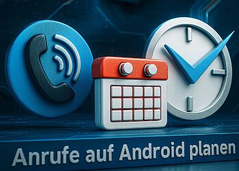 Planifier des appels Android - Illustration 3D d'une icône de téléphone, de calendrier et d'horloge représentant comment planifier des appels sur Android et organiser les rappels d'appels sur votre mobile.
