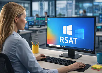 RSAT unter Windows 11 - Ein Benutzer, der an einem Windows 11-Computer arbeitet, zeigt RSAT (Remote Server Administration Tools), Remote-Server-Verwaltungstools in einer Geschäftsumgebung.