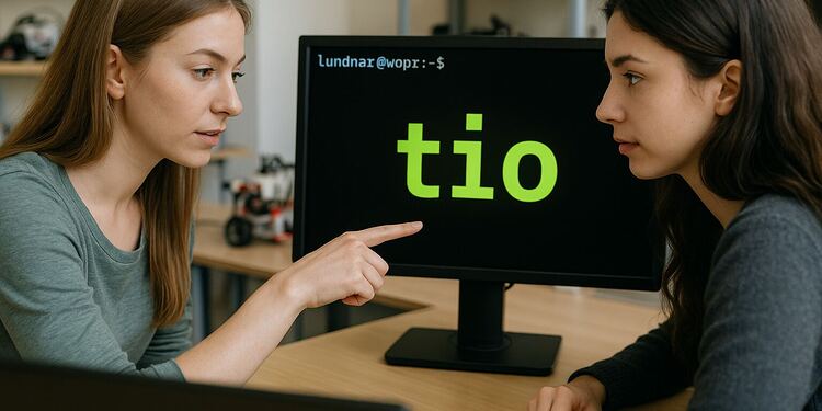 Cara, o segredo secreto para dominar microcontroladores 🔥 11 Tio - Dois estudantes programando em um computador com a palavra "tio" na tela, aprendendo o truque secreto para dominar microcontroladores e aprimorar projetos eletrônicos.