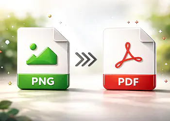 Métodos PNG a PDF - Ilustración de métodos para convertir archivos PNG a PDF, mostrando iconos de PNG y PDF con una flecha de conversión entre ambos formatos.