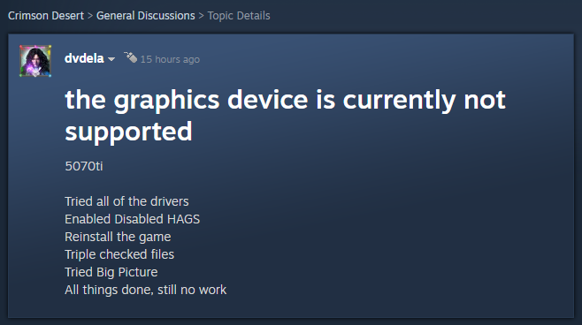 Fórum do Steam com usuários relatando o mesmo erro em placas Radeon e GeForce.