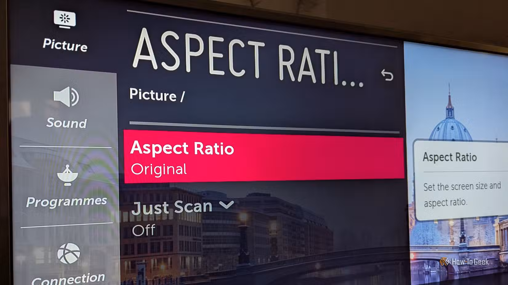 L'opzione del rapporto d'aspetto su una smart TV