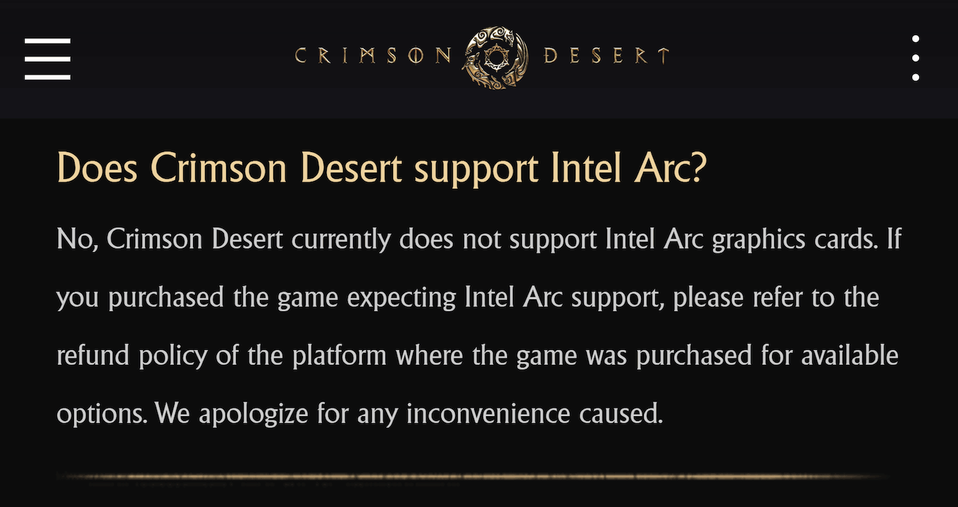Captura de tela da seção de perguntas frequentes (FAQ) do Deserto Carmesim no site da Pearl Abyss.