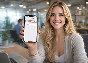 Desvío de llamadas iPhone activado desde los ajustes, mostrando la opción “Call Forwarding” habilitada en la pantalla del teléfono móvil.