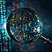 De Betterleaks-scanner voor geheimen toont een vergrootglas dat digitale code en versleutelde gegevens op een technologienetwerk analyseert; een concept voor cyberbeveiliging en kwetsbaarheidsdetectie.