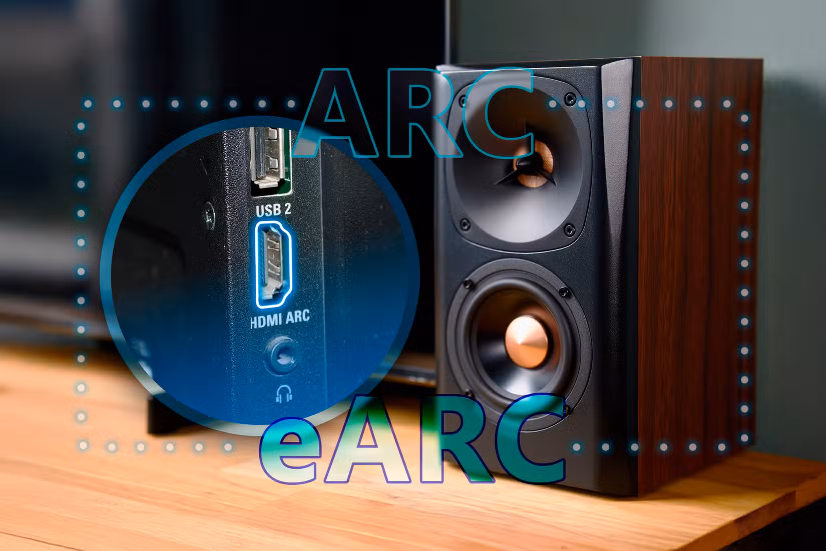 Haut-parleur situé à côté d'un port HDMI portant la mention ARC/eARC.