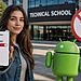 Privates DNS auf Android: Eine Frau zeigt die auf ihrem Smartphone deaktivierten Standorteinstellungen neben dem Android-Logo und dem Symbol „Keine Ortung“, um zu veranschaulichen, wie man die Ortung reduzieren und die Privatsphäre auf Android verbessern kann.