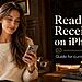 Read messages on iPhone - Woman reading messages on an iPhone next to the text “Read Receipts on iPhone”, guide to managing read receipts in current iOS.