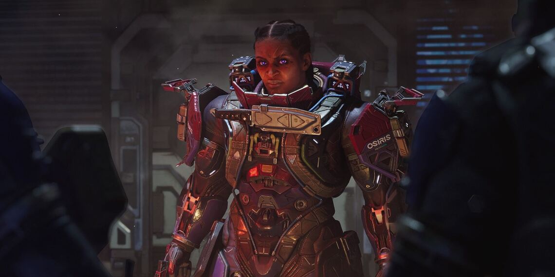 Decisiones en The Expanse - Mujer soldado con armadura futurista dentro de una nave espacial, escena del RPG de ciencia ficción The Expanse centrada en decisiones que transforman la partida.